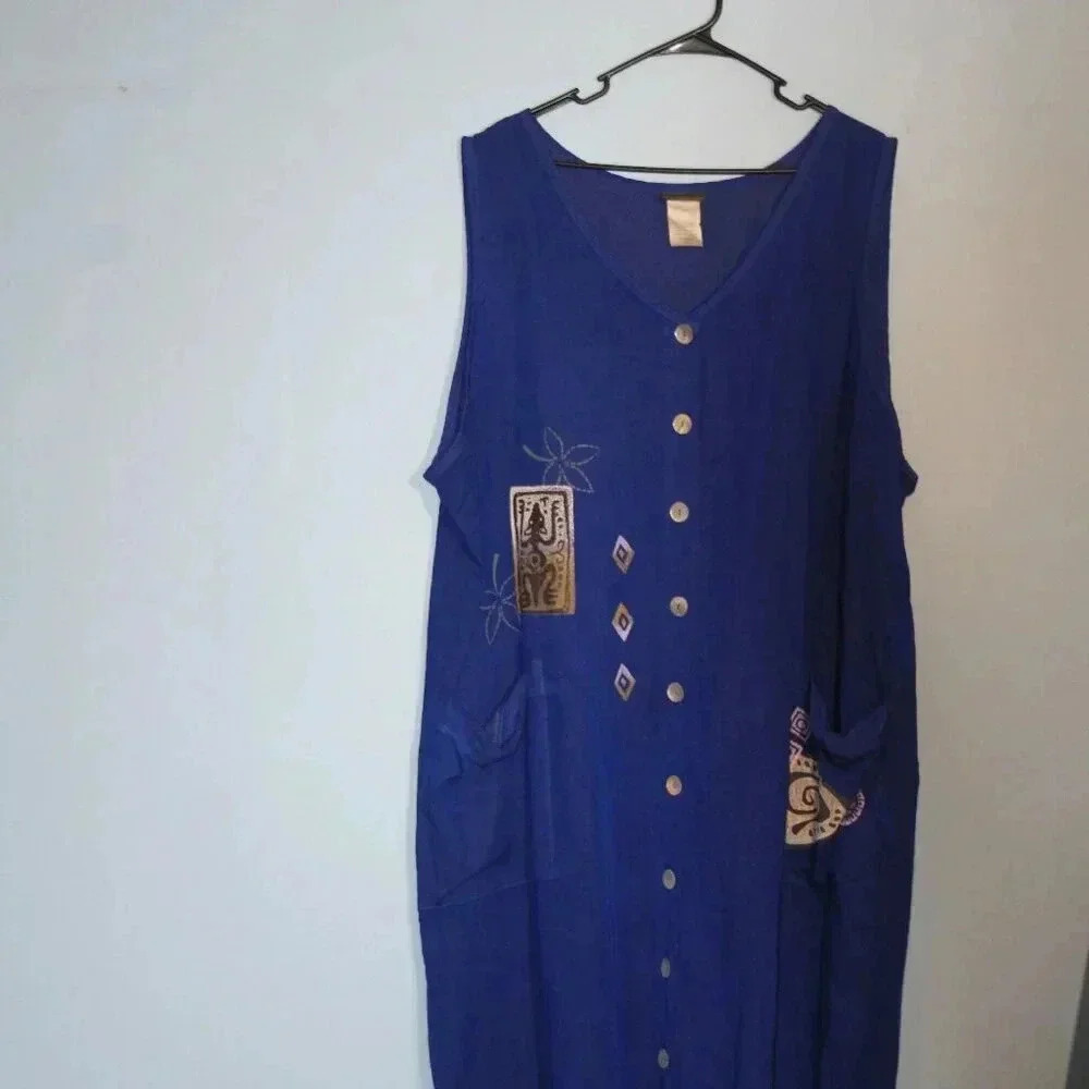 Blue Cactus Brand Sleeveless Hand Painted Vintage Blue Dress Made in the USA